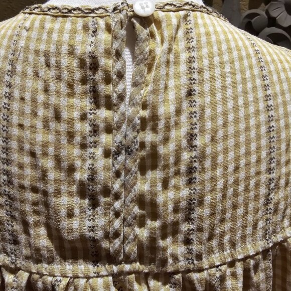 Max Studio Butter Yellow Gingham Baby doll Top S Embroidered Vintage Boho Tunic - Picture 5 of 10